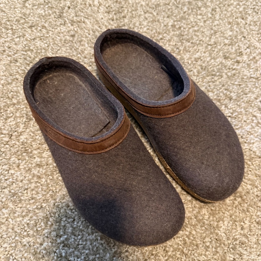 Haflinger Grizzly Wool Felt Cork Clogs Brown EU 40 comfort boho granola girl